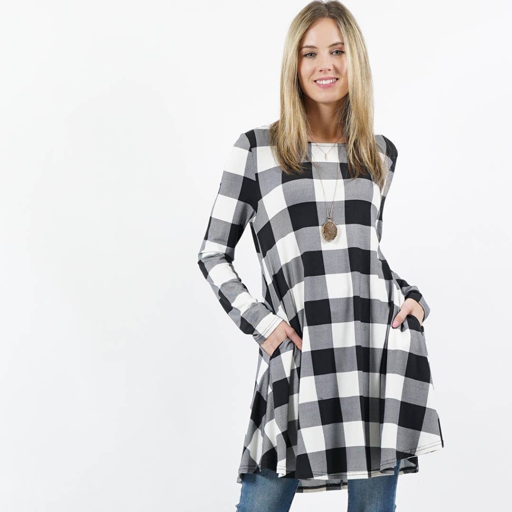 Black and white buffalo plaid tunic